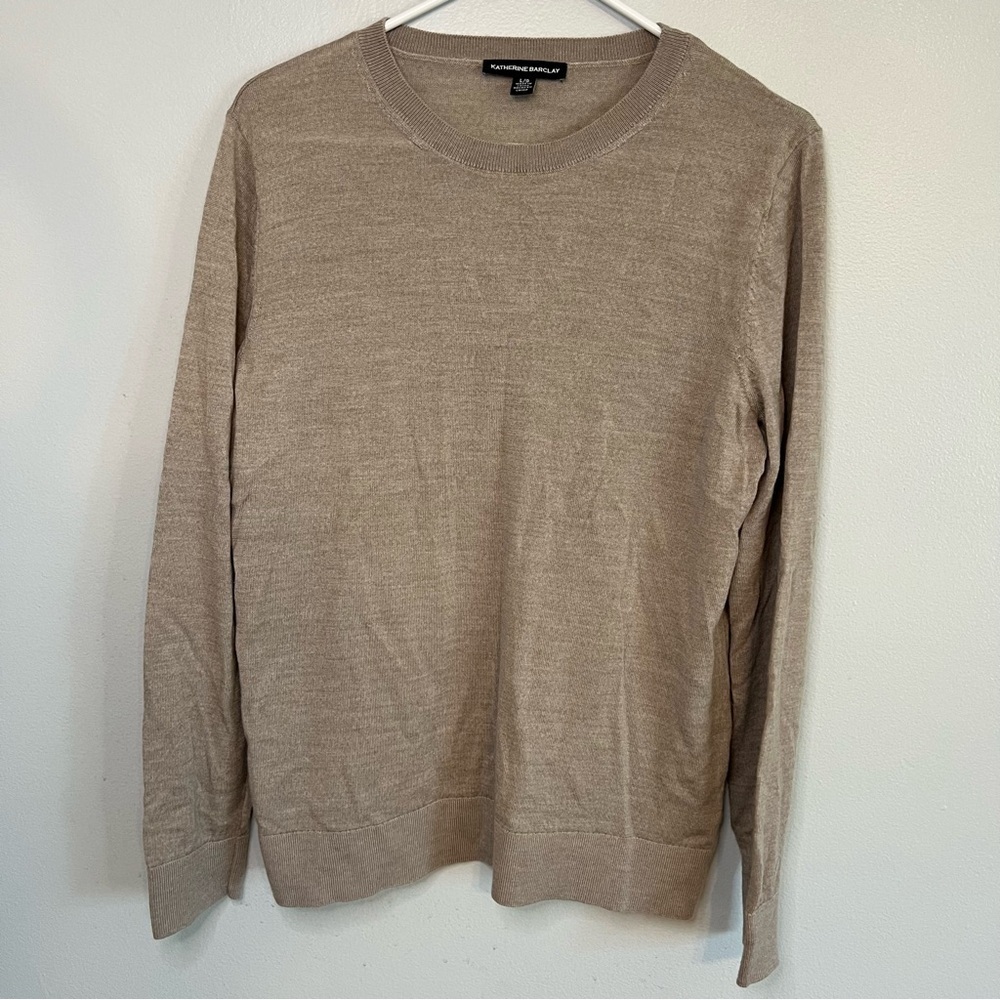 Katherine Barclay Women Crew Neck Merino Wool Sweater Gray Sz L Minimalist Basic
